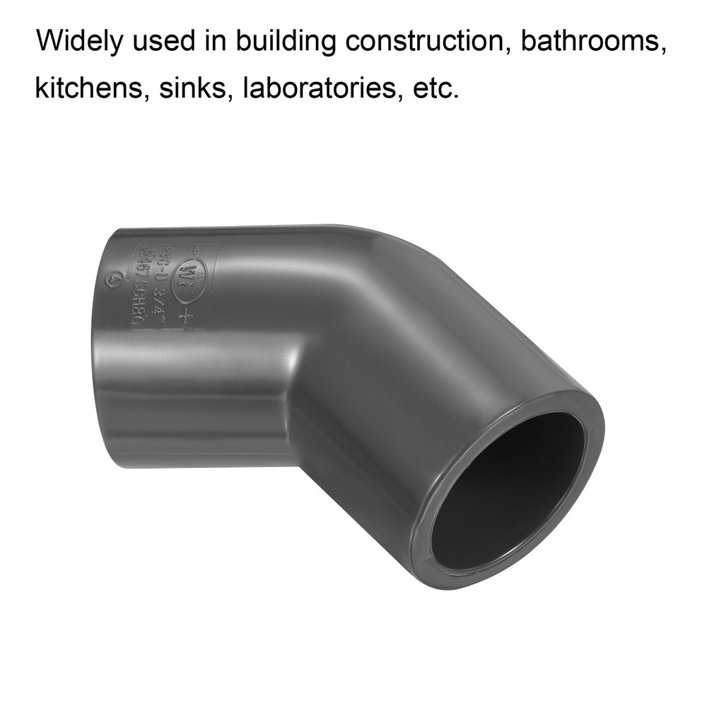 UPVC Elbow Fitting Pipe Program 80 3/4", 2pcs 45 Degree Connector, Grey