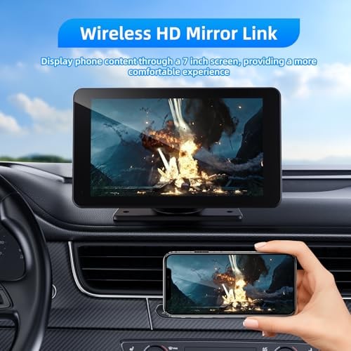 Wireless Carplay and Android Auto Screen for Car, 7" HD Portable Touch Screen