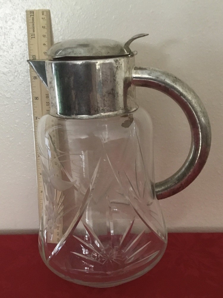 Vintage Glass Silver Plated Pitcher