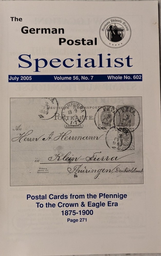 German Postal Specialist July 2005 1875-1900 Pfennige Postal Cards