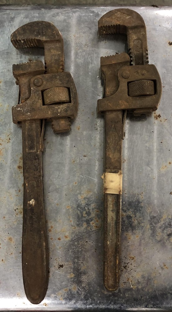 2 Pipe Wrenches 14'' Crusader Walworth Stillson vintage monkey
