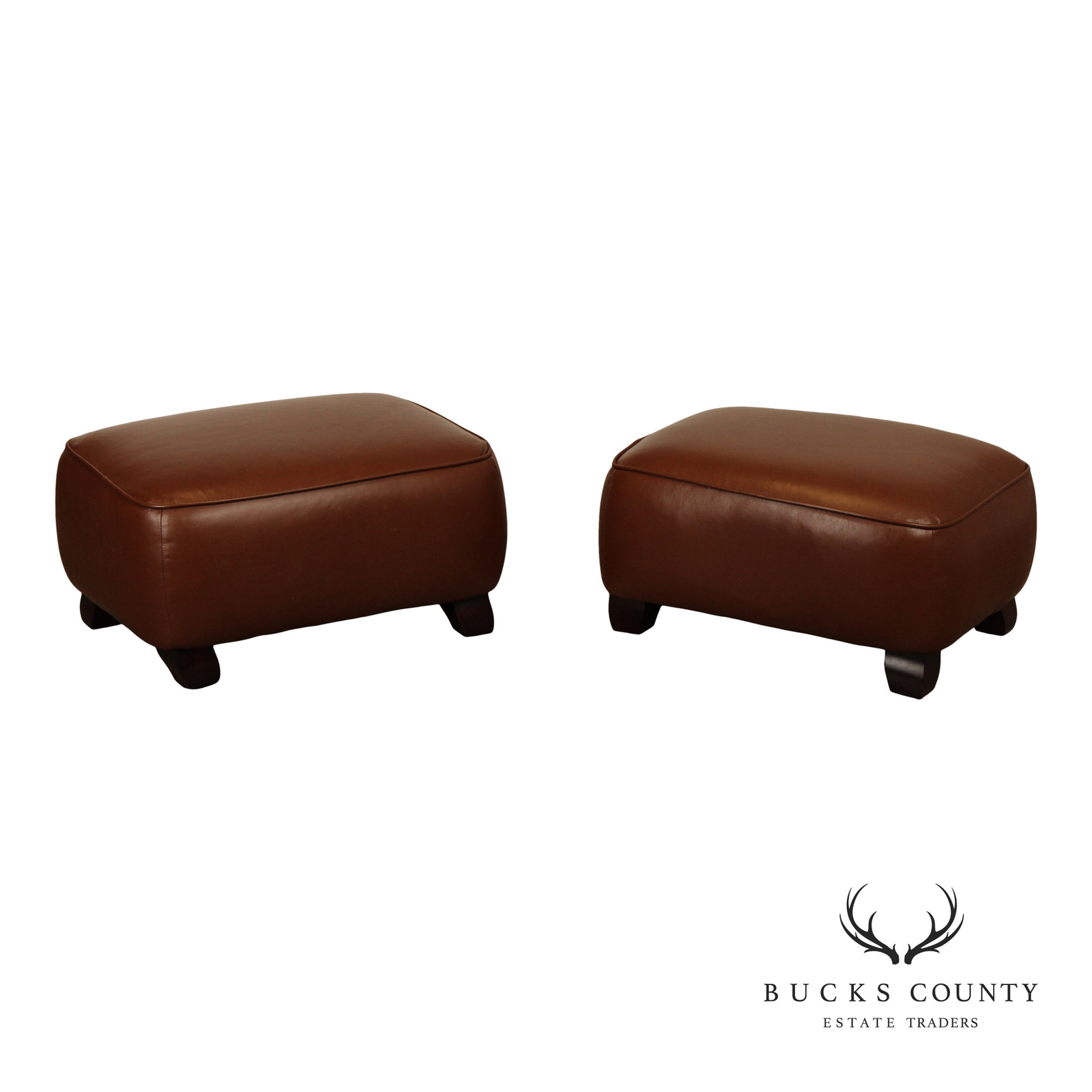 Precedent Traditional Pair of Leather Ottomans