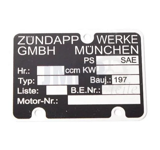 Nameplate engine Zündapp model 197