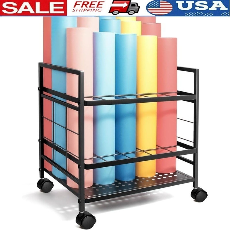 Dual Layer Rolling Blueprint Storage Rack W/ 20 Slots & Lockable Wheels New