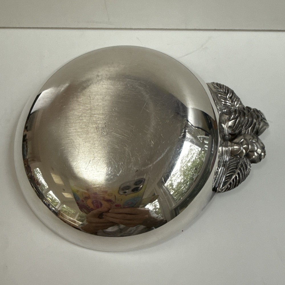 Reed & Barton 192 Red Enamel Candy Dish Silver Plate Acorn Leaf Handle EUC