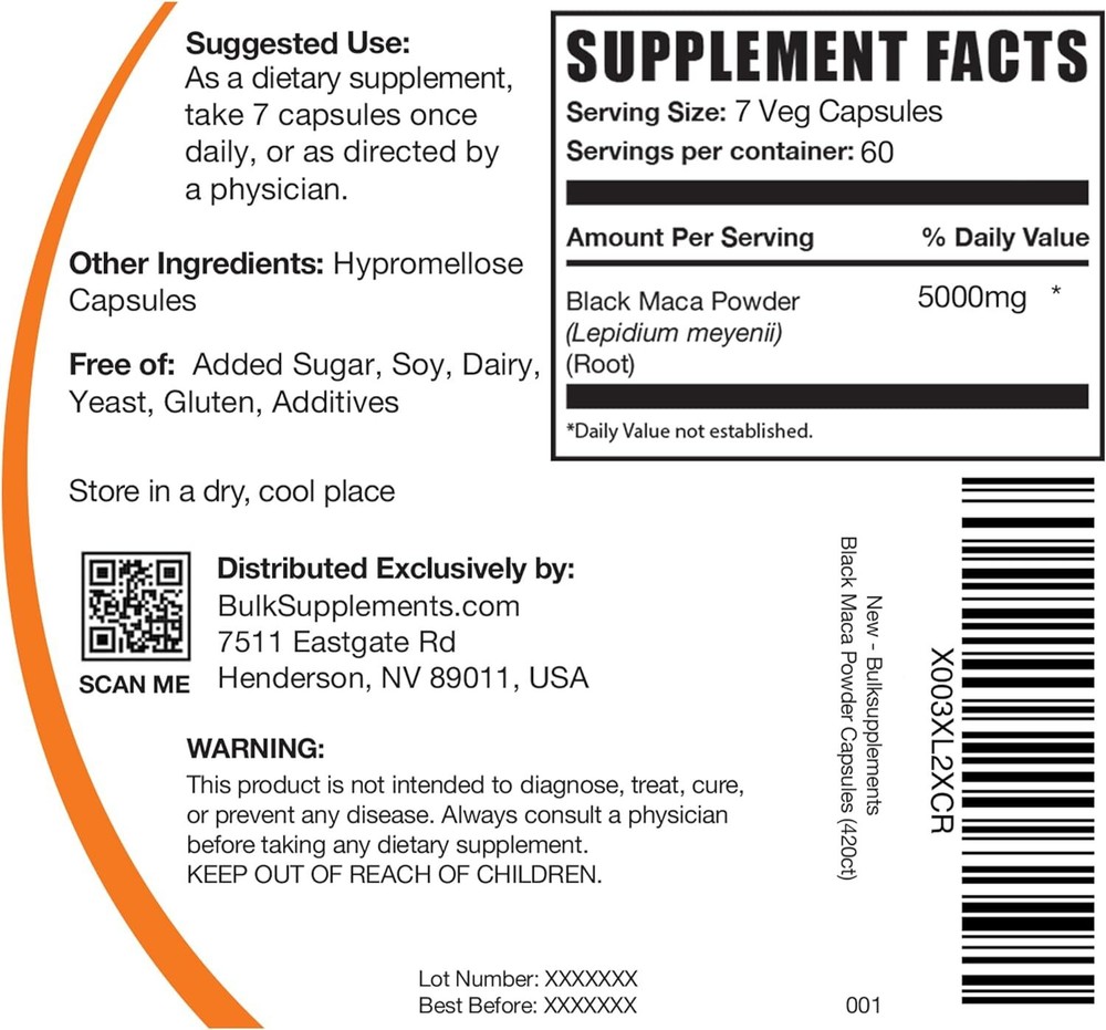 BulkSupplements Black Maca Root 420 Capsules - 5000mg Per Serving