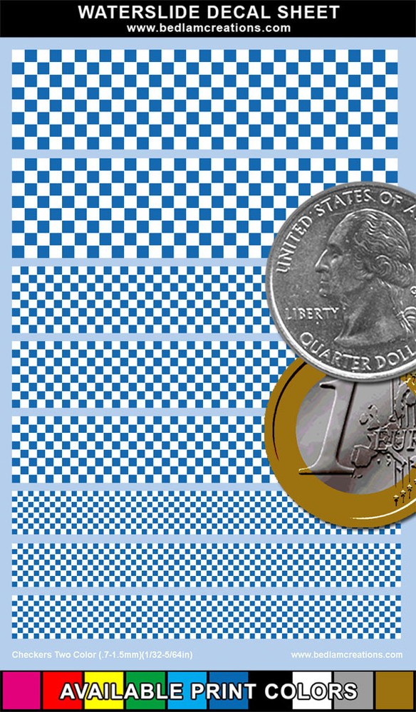 Waterslide Decals Miniature Checkers 2"x3" Sheet