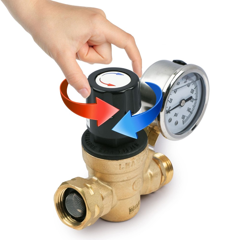 U.S. Solid RV Water Regulator Valve 3/4 inch NH Thread Brass Hand Adjustable