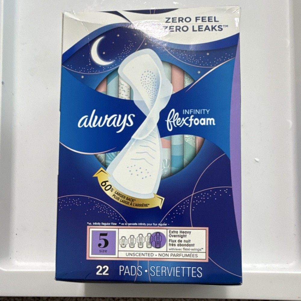 Always Infinity FlexFoam Extra Heavy Overnight Pads Unscented With Wings 22 Pack