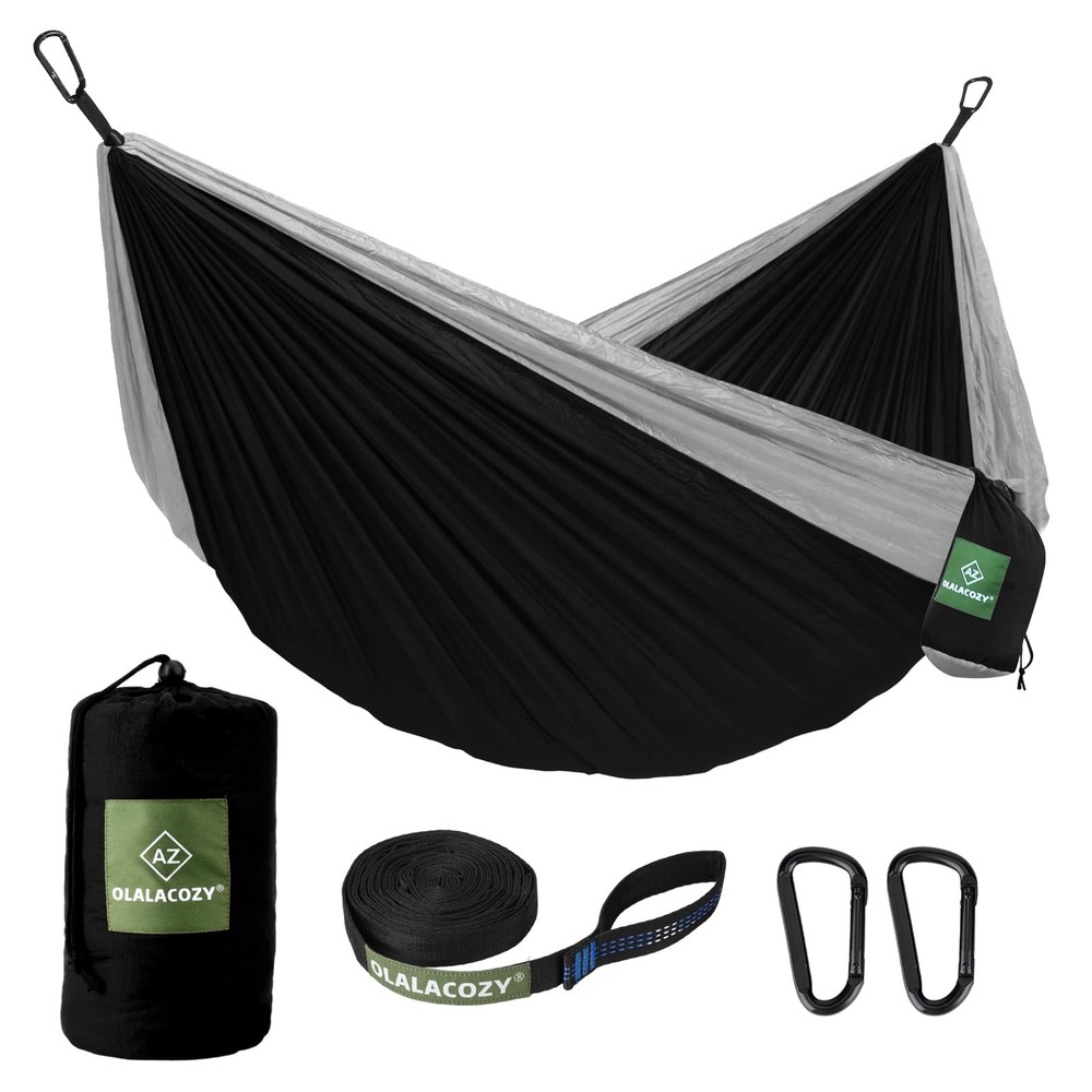OLALACOZY Camping Hammock,Camping Essentials,Lightweight Medium, Black & Grey