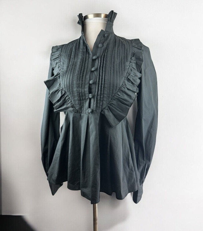 *Flawed* Victorian Choice Black Blouse Steampunk Witchy Goth Button Top Medium