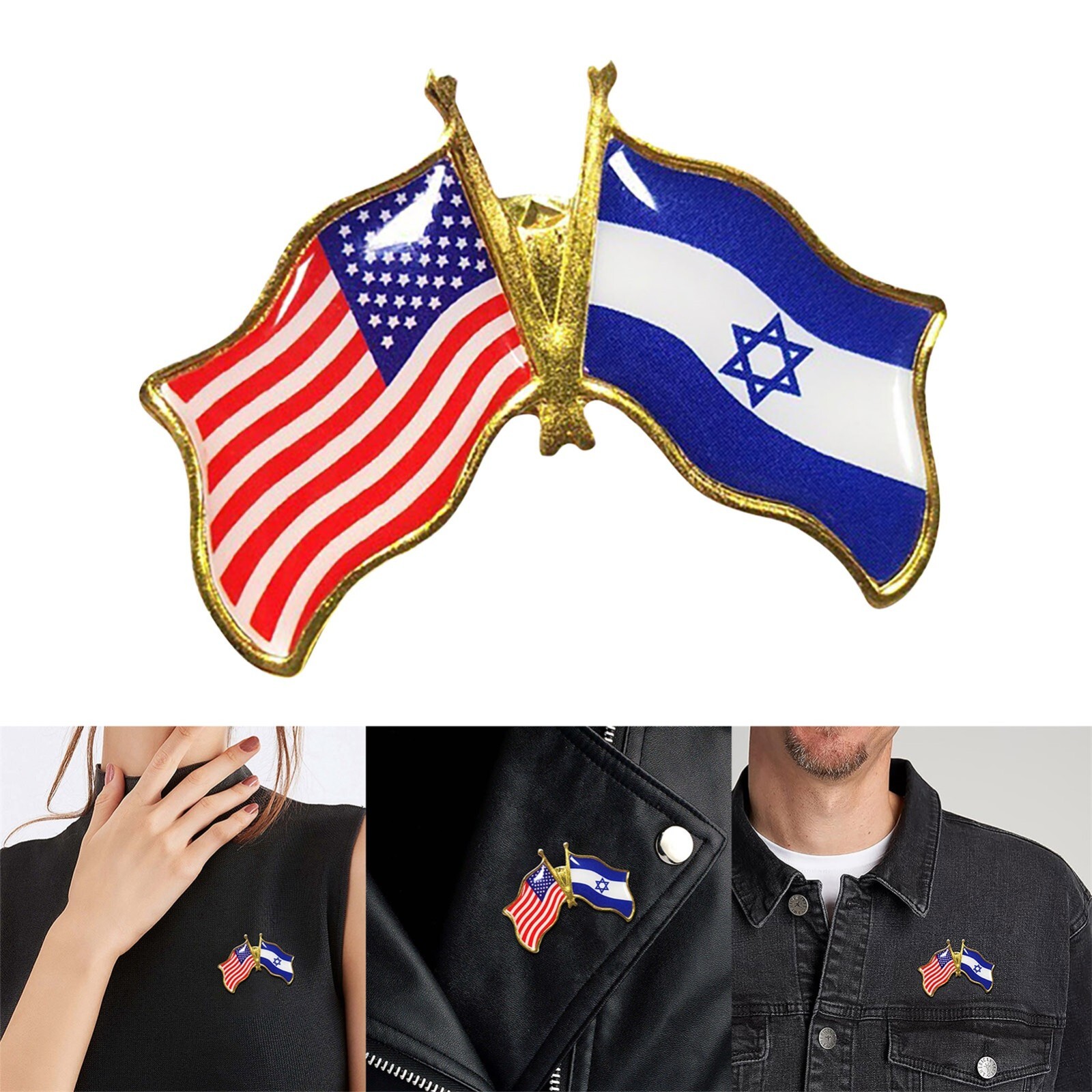 Pack of 10 SUPPORT ISRAEL and USA Crossed Friendship Flag Lapel Pin