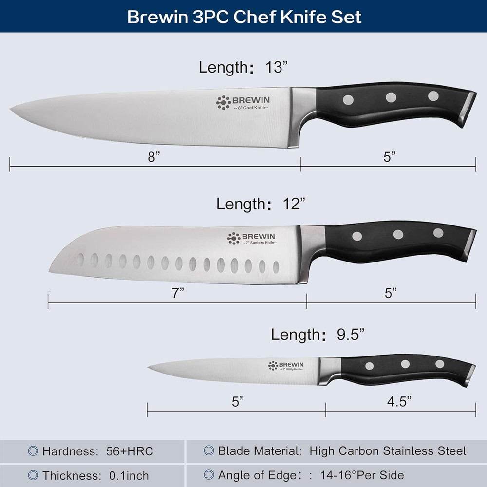 Professional Kitchen Knives, 3PC Chef Knife Set Sharp Knives for Kitchen High Ca
