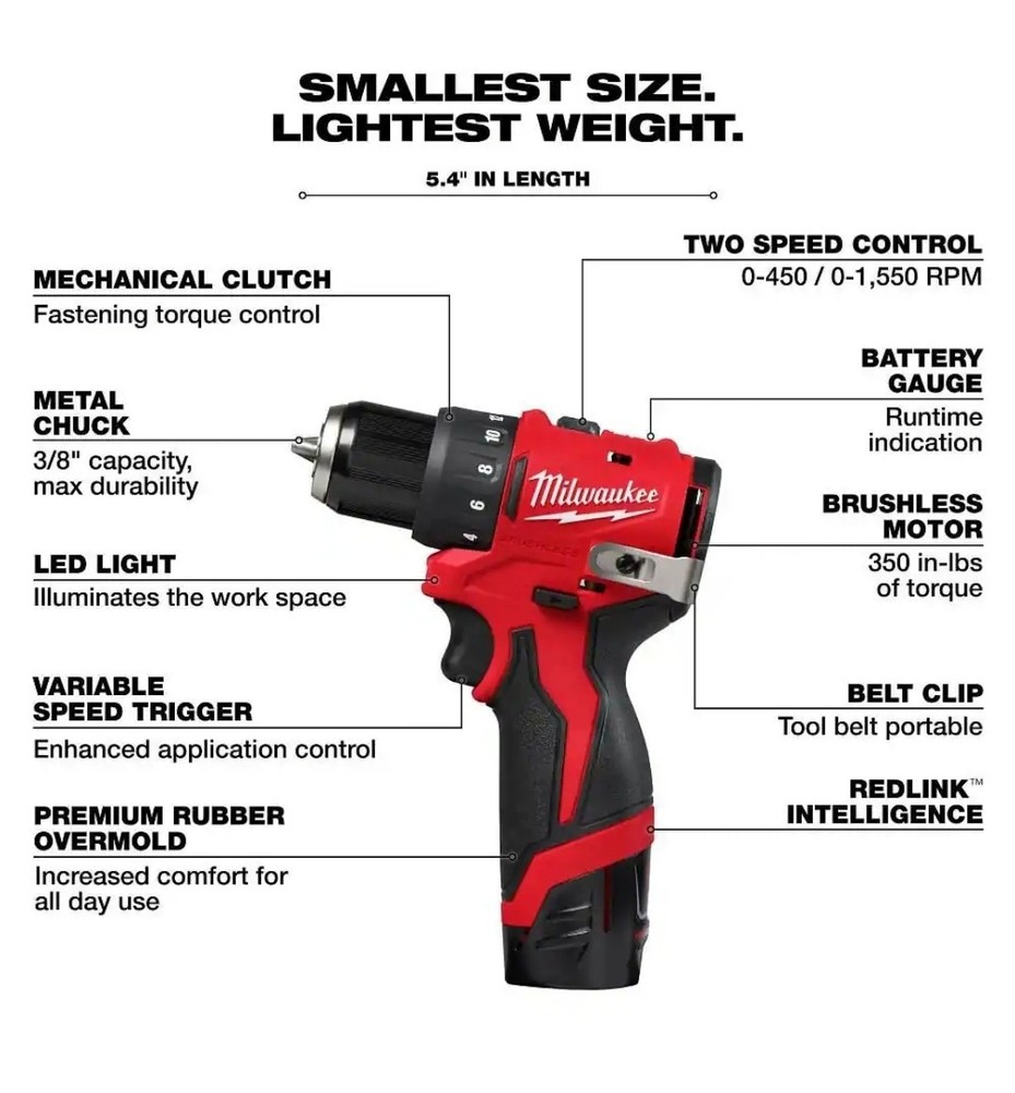 Milwaukee 3401-22 M12 12V 3/8" Subcompact Brushless Driver Kit OPEN BOX