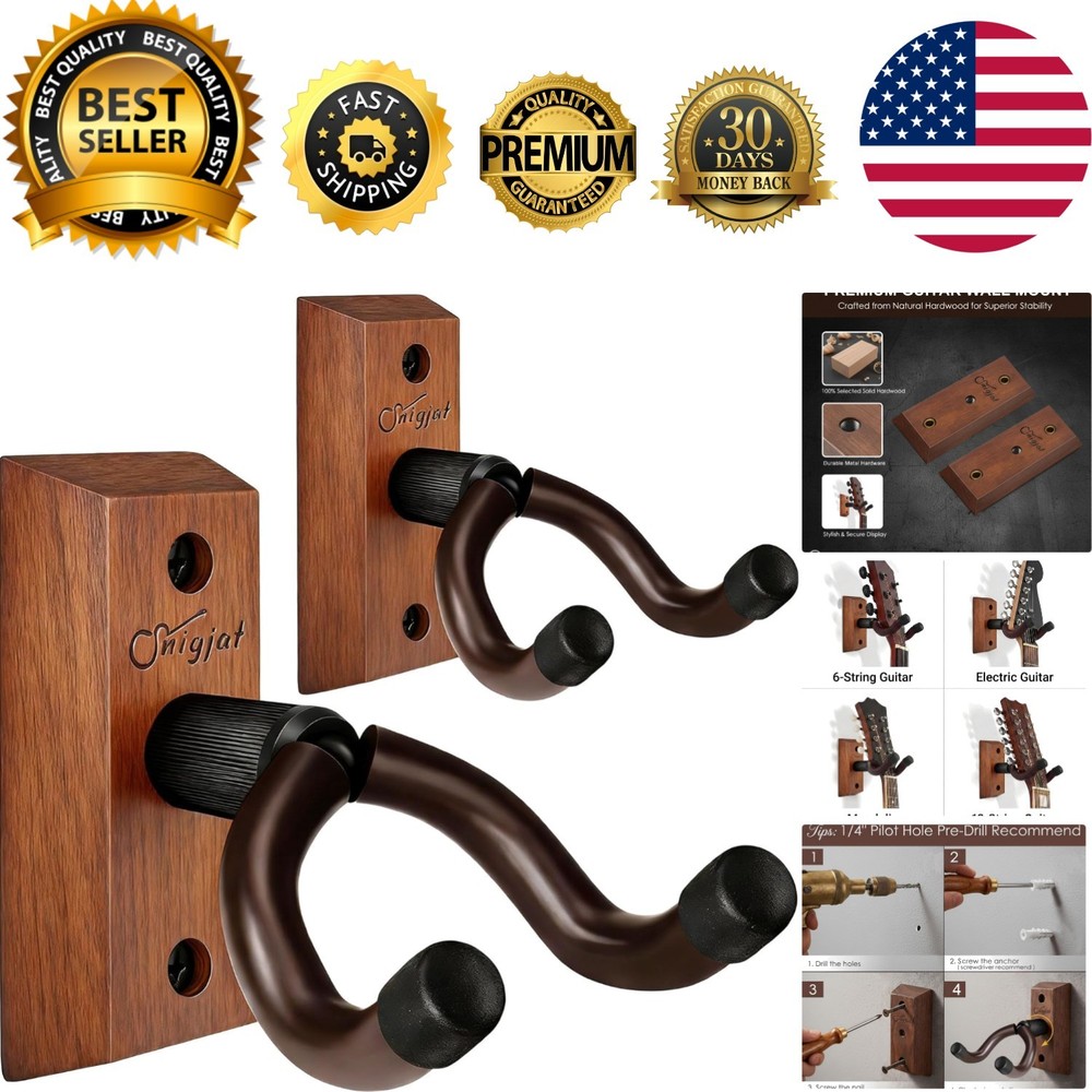Quick Install Solid Wood Guitar Hanger Set - Perfect for Home & Studio Displays