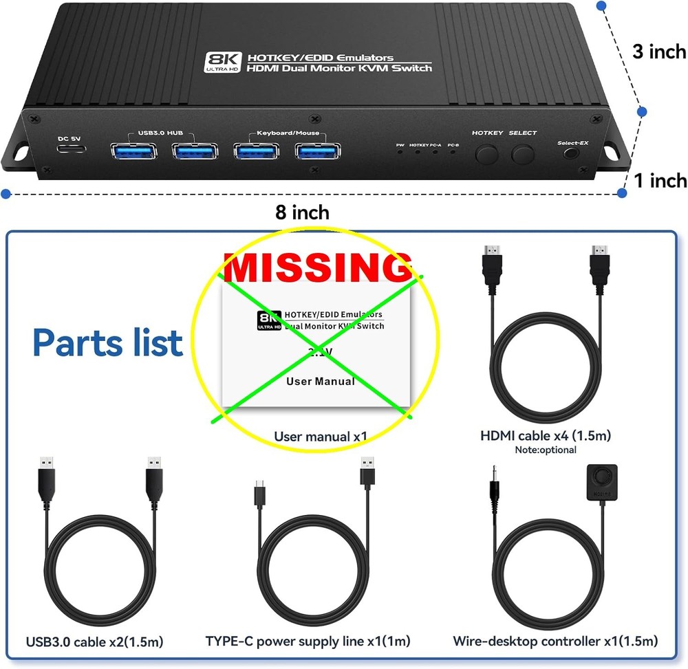 Kvm Switch 2 Monitors 2 Computers Hdmi Edid 4k 144hz Hotkey Switching