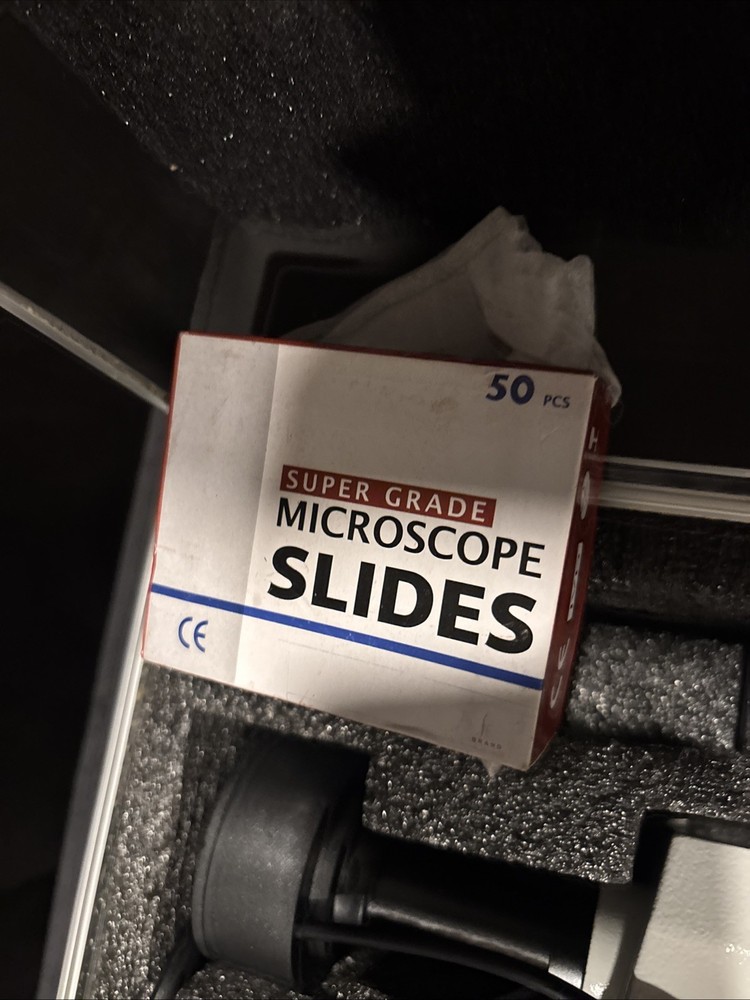 Laboratory Microscope With Slides, Screen, Charger, And Case