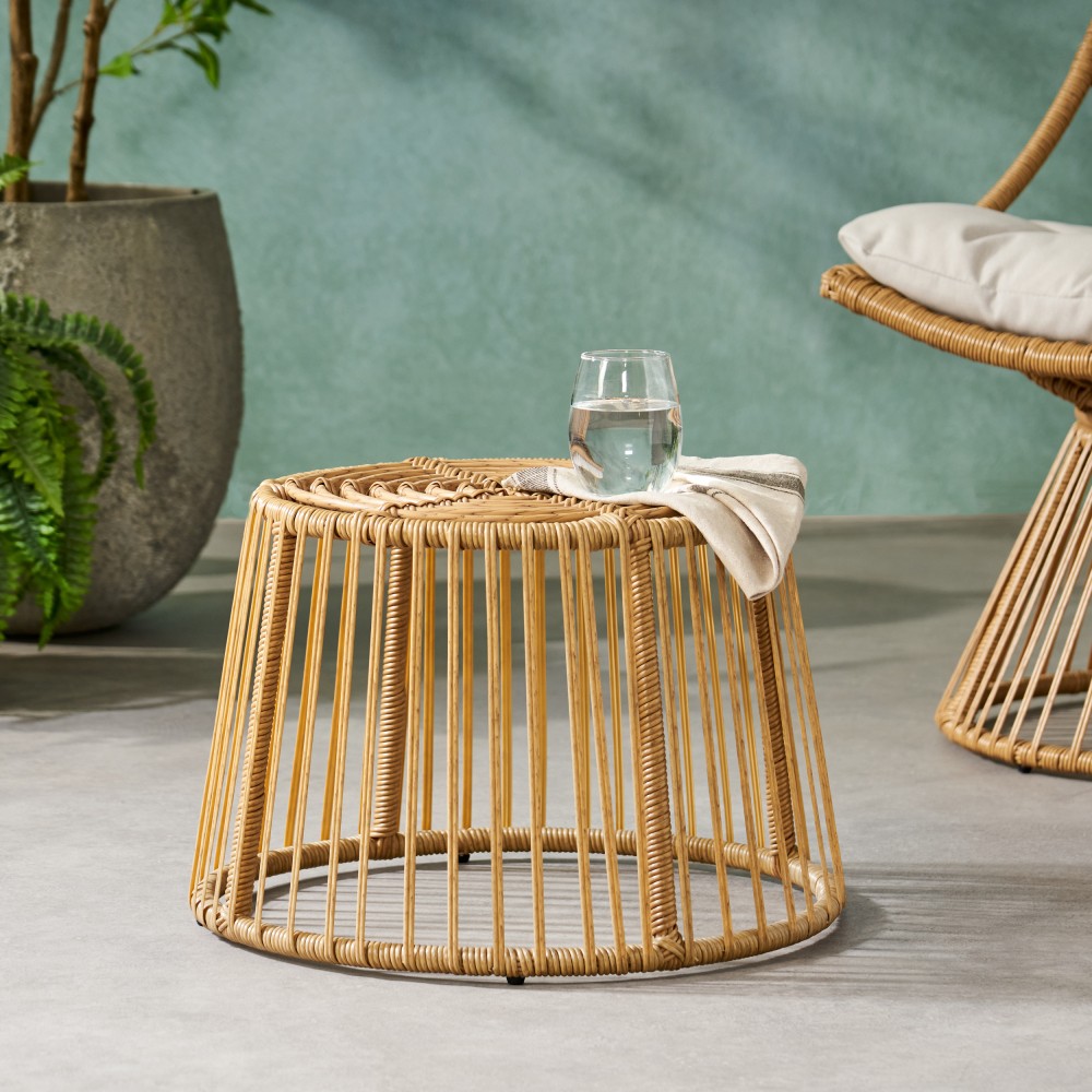 Rattan Wicker Accent Side Table | Patio, Outdoor Boho Cage Table