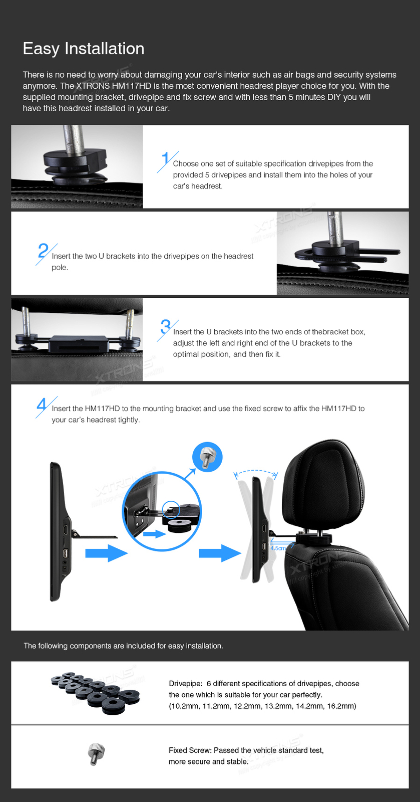 1PC 11.6" IPS Screen Car Headrest Monitor Multimedia Player HDMI USB 1366*768