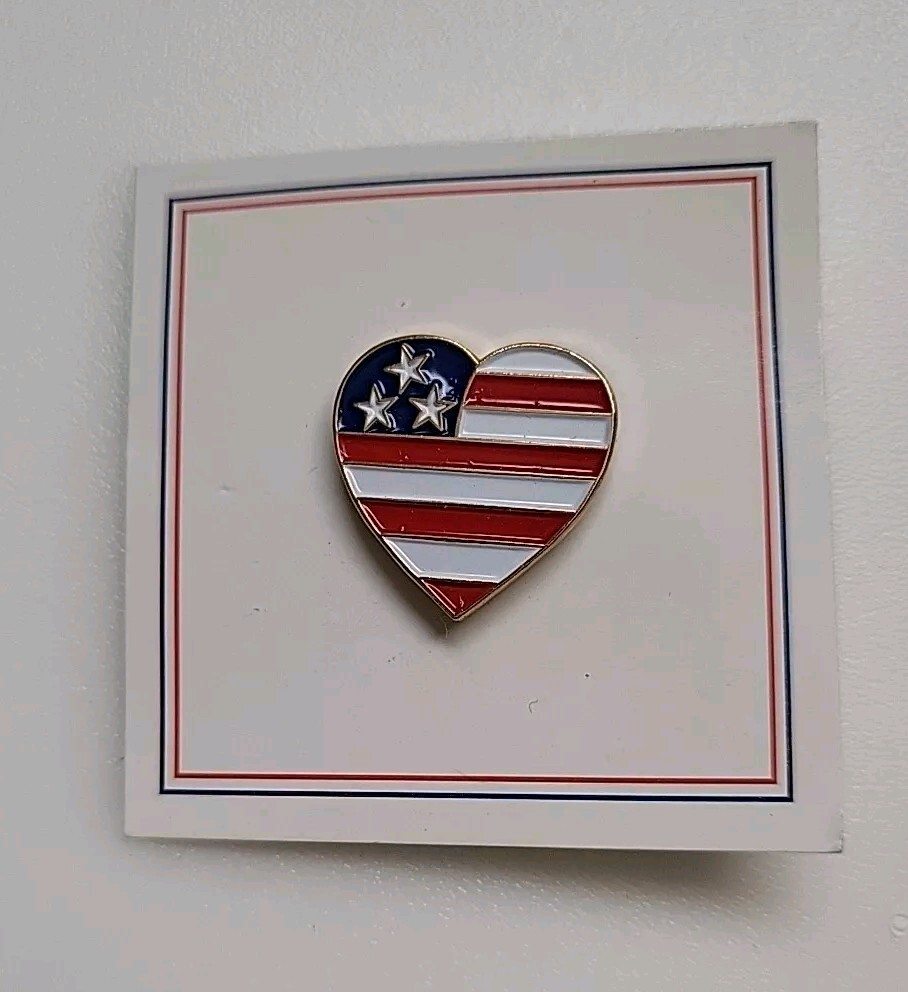 American Flag Heart-Shaped LAPEL PIN ~ Tie Tack ~ Hat Vest Badge Pinback