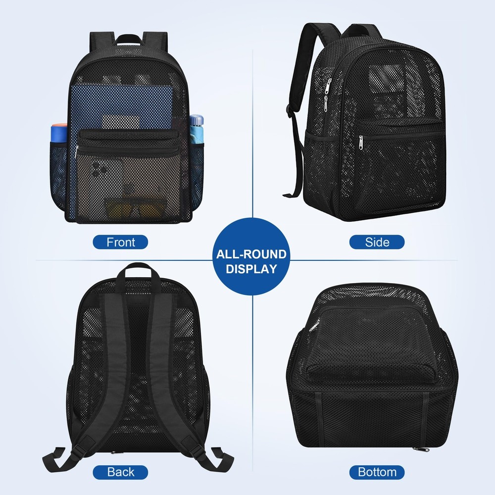 Heavy Mesh Backpack with Rain Cover,See Through Mesh Backpack for School,Beac...