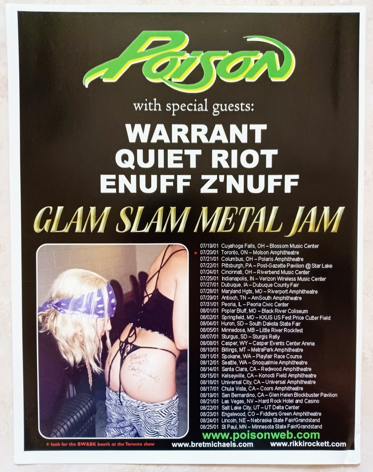 POISON~GLAM SLAM METAL JAM~2001 TOUR PROMO PRINT AD POSTER ~WARRANT/QUIET RIOT