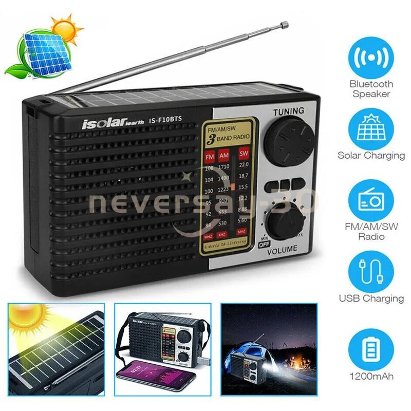 Solar Portable FM/AM SW Radio Digital Bluetooth Speaker MP3 Player Rechargeable