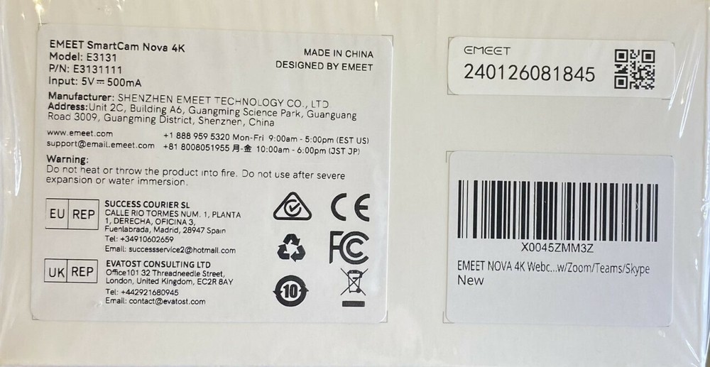 EMEET E3131 SMARTCAM NOVA 4K WEB CAMERA FOR PC 2 MICS AUTOFOCUS E3131111