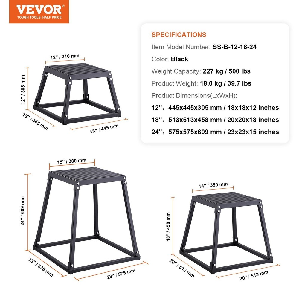 Versatile 12/18/24in Jump Platform Stackable Design Full-Body Workout Equipment