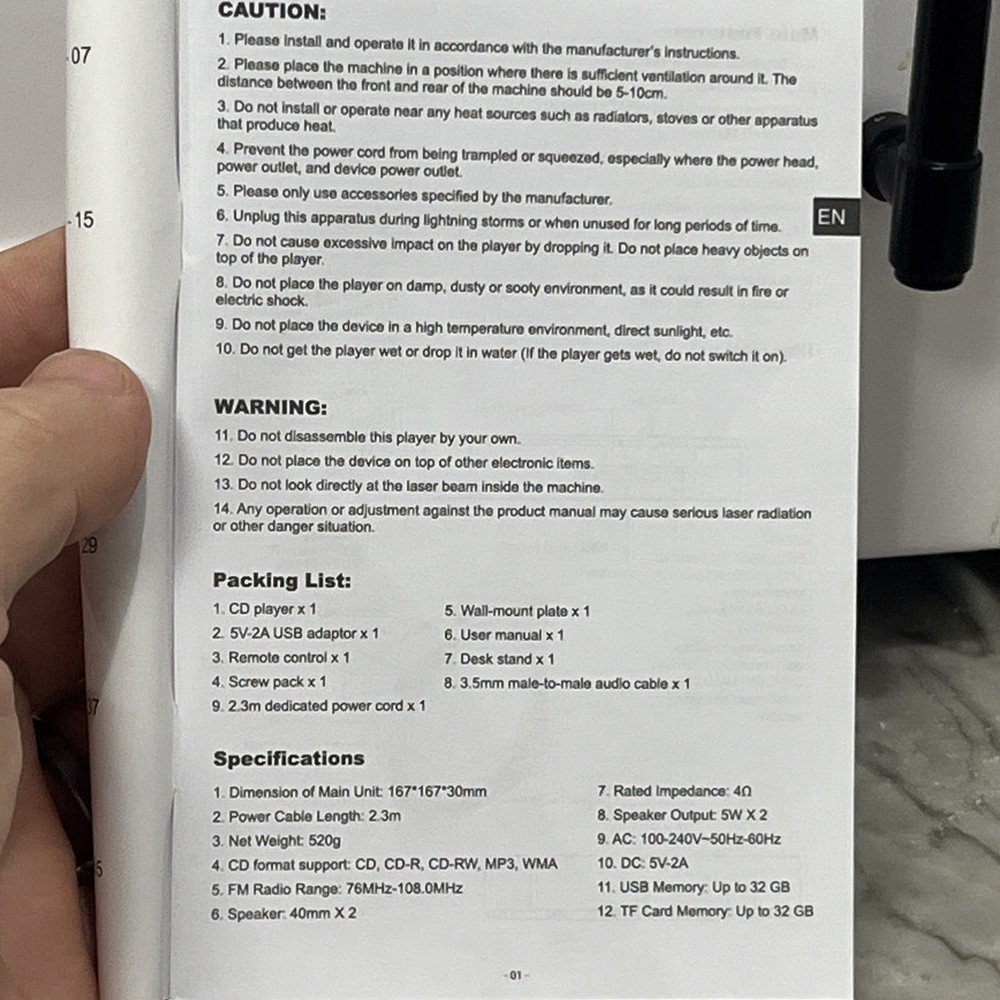 KC-808 CD Player Wall Mountable Bluetooth CD Player Speaker with Remote NEW