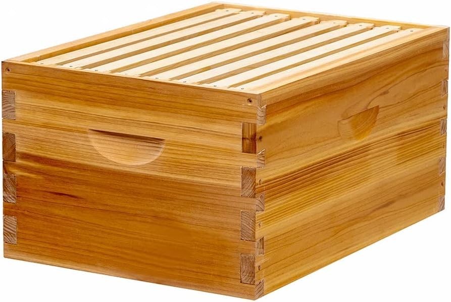 8 Frame Beehive Deep Brood Box, Langstroth Honey Bee Hive Box Dipped in Beesw...