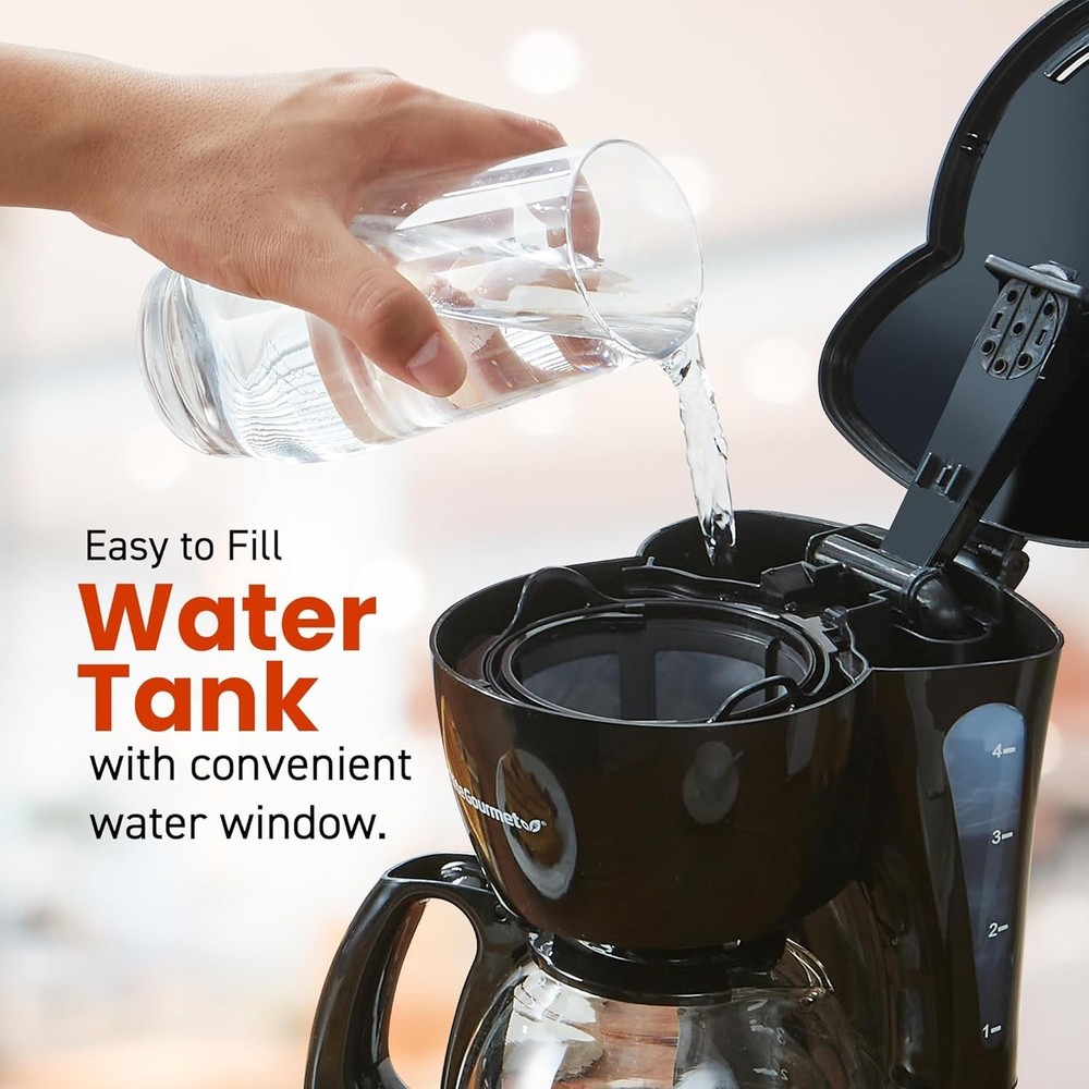 Coffee Maker Drip Automatic 4 Cup Small Space Reusable Filter Black