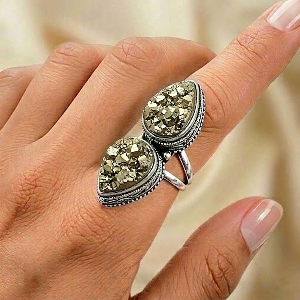 Pyrite Gemstone Silver Ring 925 Sterling Silver Ring Silver Statement Ring