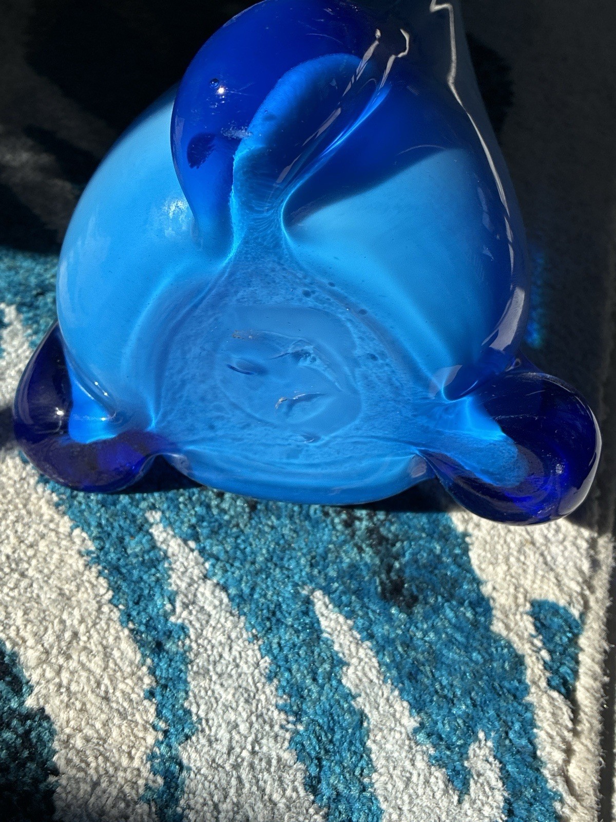 VTG TALL MURANO EMPOLI ALROSE BLUE GLASS VASE CRISTALLERIA FRATELLI BETTI 20”