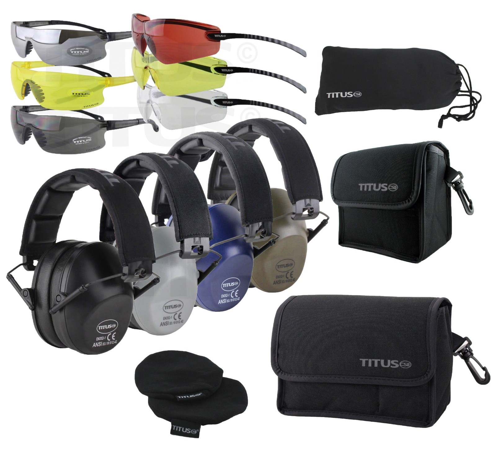 TITUS 2 Series Low Pro 34 NRR Ear Protection Safety Glasses Shooting Range PPE