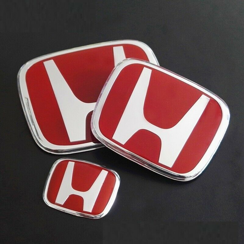 Red H Emblem Front Rear Steering Badge 3PC Fit For 2016-21 CIVIC HATCHBACK