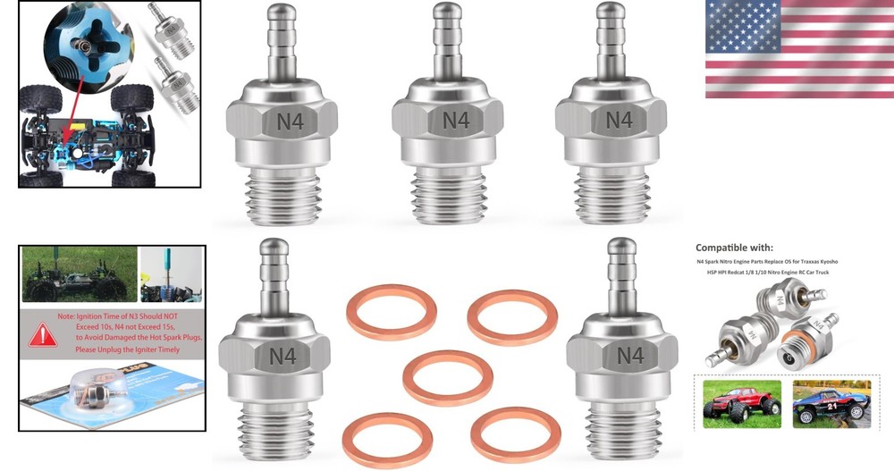 Long Lasting N4 Hot Glow Plug 5 Pack for Nitro Engines