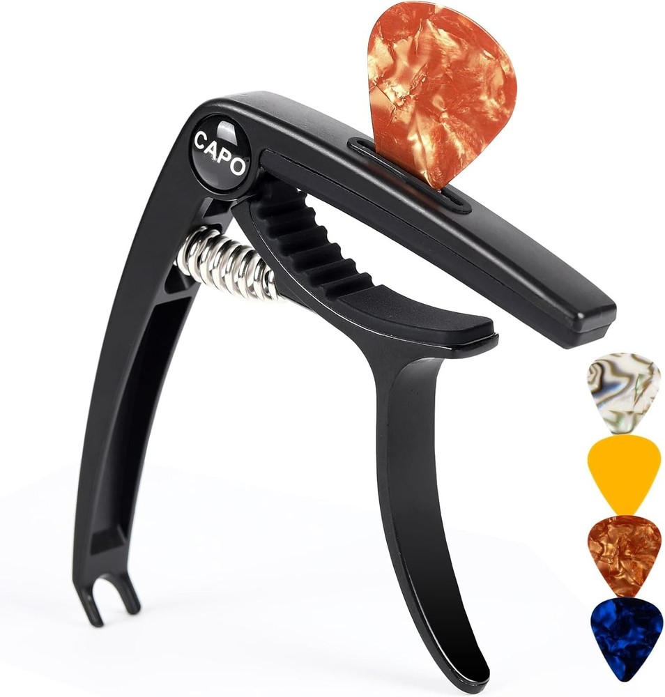 Lightning-Quick 6-String Capo & Picks - Perfect for Guitars, Ukuleles, Mandolins