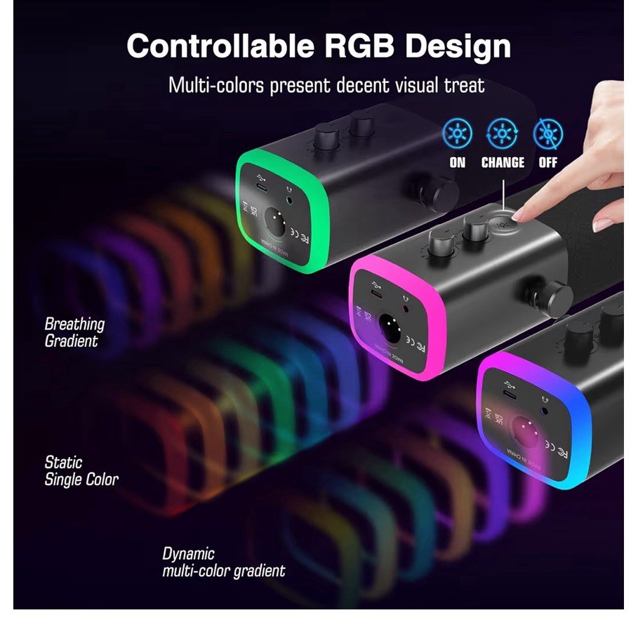Gaming Audio Computer Streaming Microphone, 4-Channel RGB Mixer Set