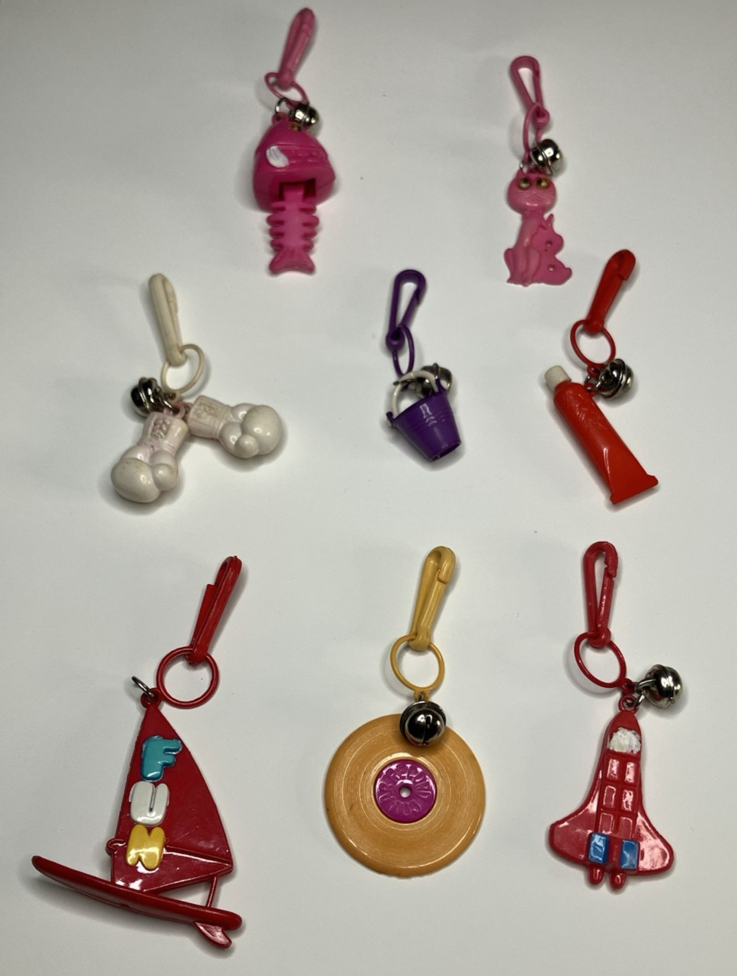 Lot of Vintage 1980s Clip On Charms Plastic Bell Keychains Googly Eye Fish
