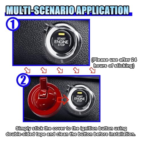 Car Push Start Button Cover, Metal Anti-Scratch One Button Start/Stop Red