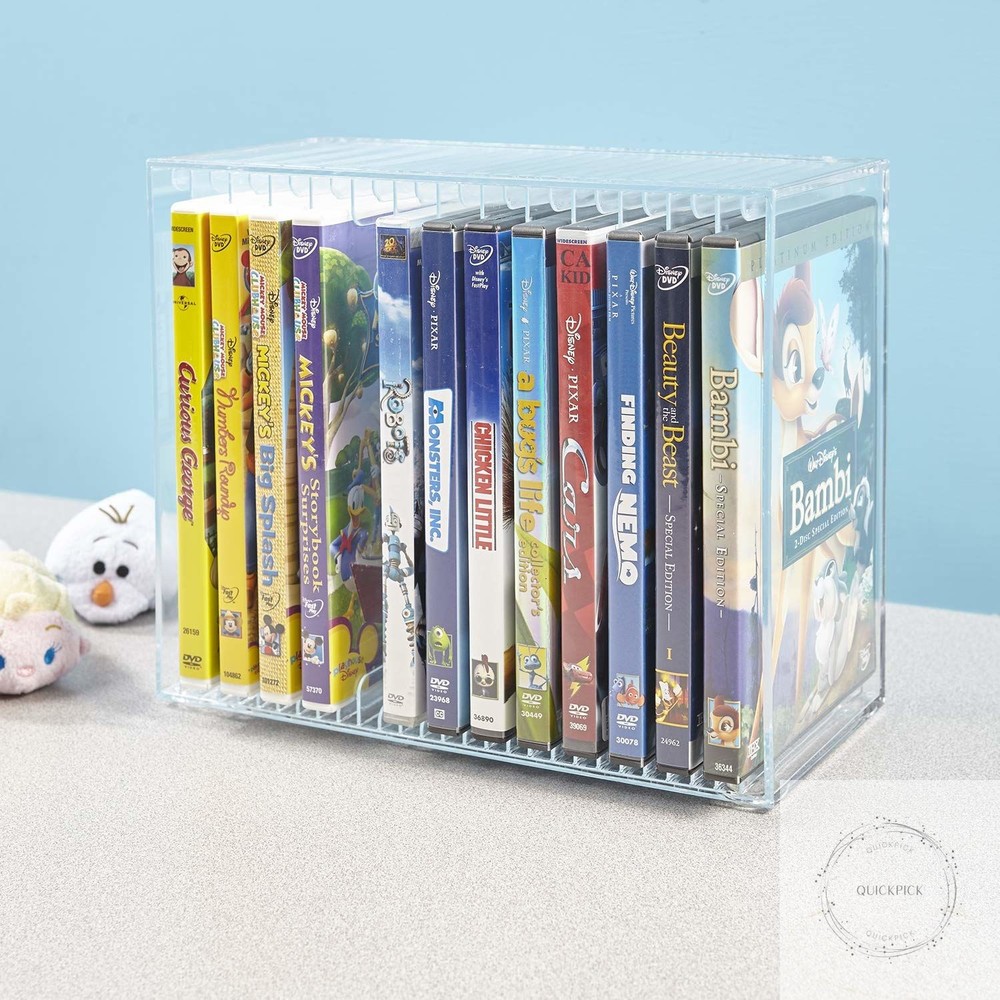 Stackable Clear Plastic DVD Organizer with Rubber Feet Rectangular Holder Perfec