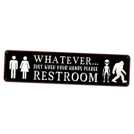 Funny Restroom Sign | 4"x16" Metal Tin | All Gender Just Wash Your Hands Please