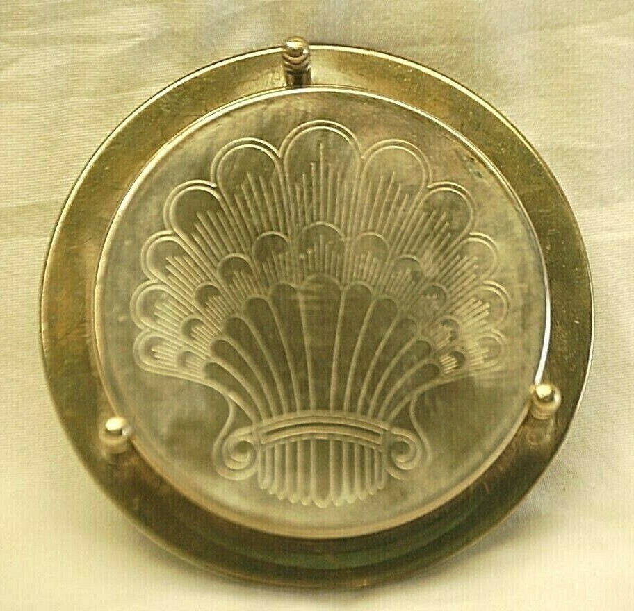 Silverplated 6 Etched Drink Coasters & Rack Holder Caddy Shell Deco Fan