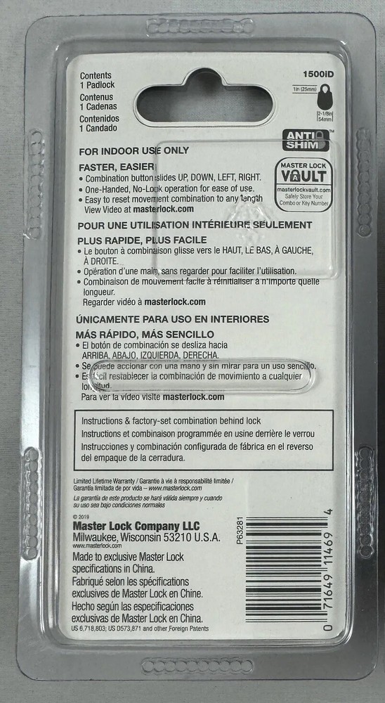 BLUE Masterlock Speed Dial 1500iD Master Lock Padlock Directional Lock - NEW