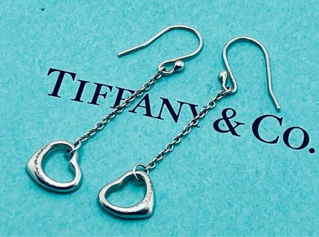 h518 Excellent condition Tiffany & Co. Open Heart Drop Hook Earrings 925