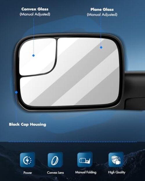 Black Manual Adjusted Side View Mirror Tow Mirrors - Left & Right Pair