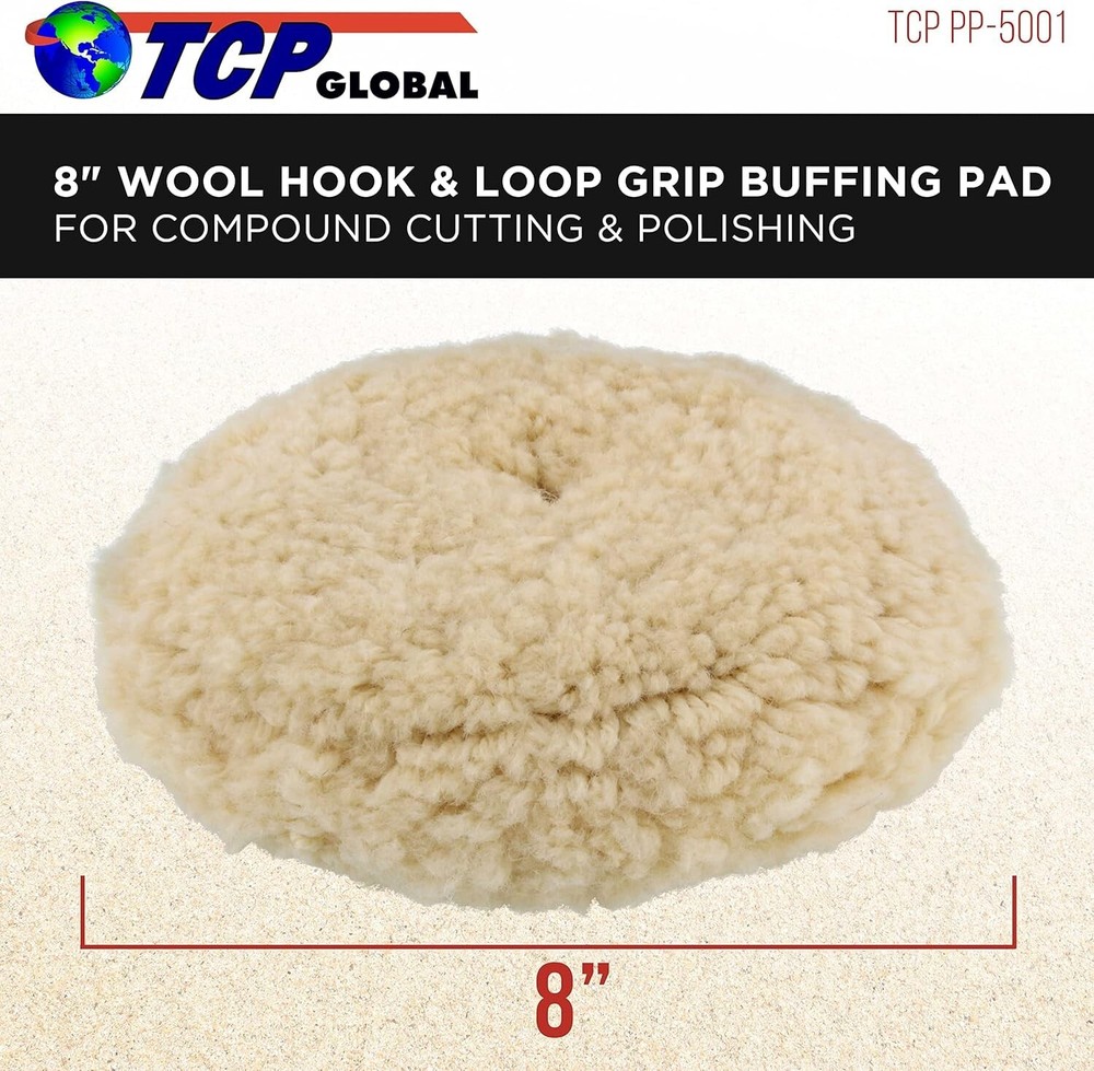 8" 100% Wool Hook & Loop Grip Buffing Pad for Compound Cutting & Polishing - ...