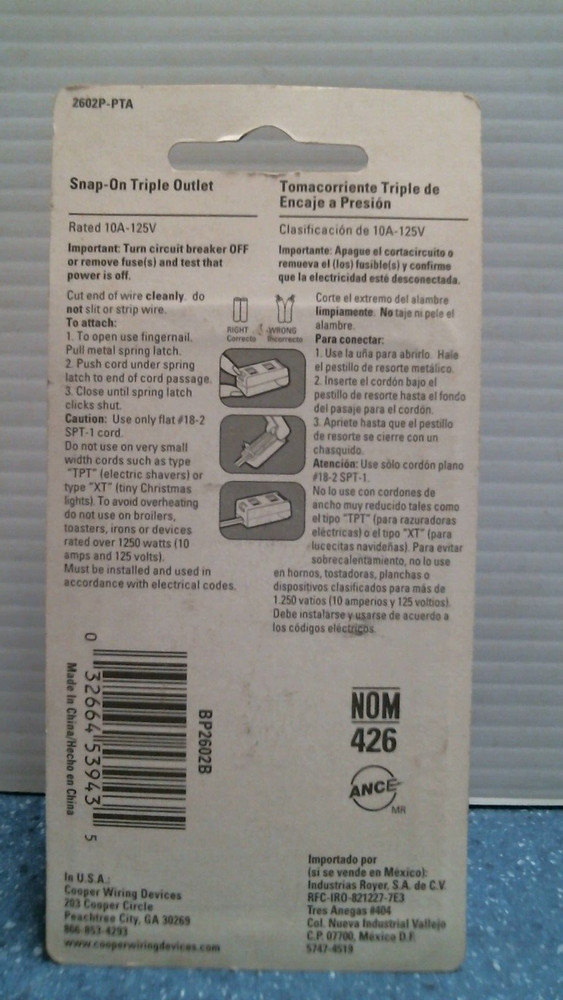 Cooper Snap-On Triple Outlet (53943) FS