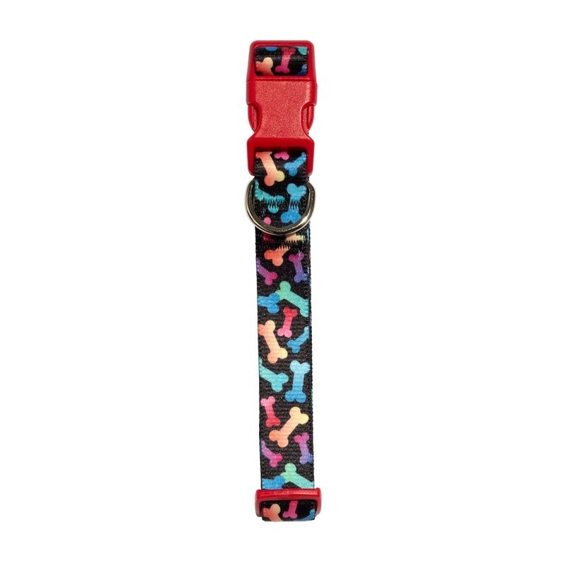 Dog Collar Multicolored Large Adjustable Bone Print Decor